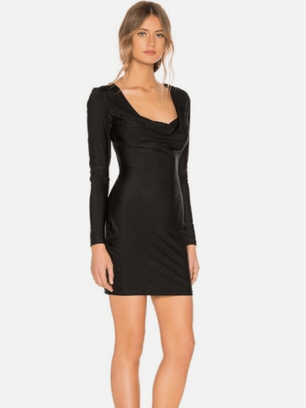 NWT Revolve x By The Way Zala Black Long Sleeve Cowl Neck Mini Dress